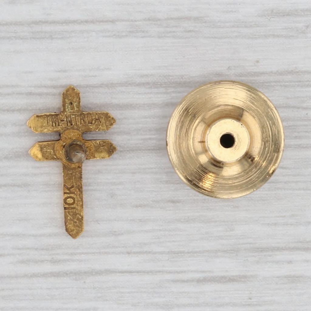 Light Gray Small Vintage Masonic Double cross Lapel Pin 10k Yellow Gold Enamel