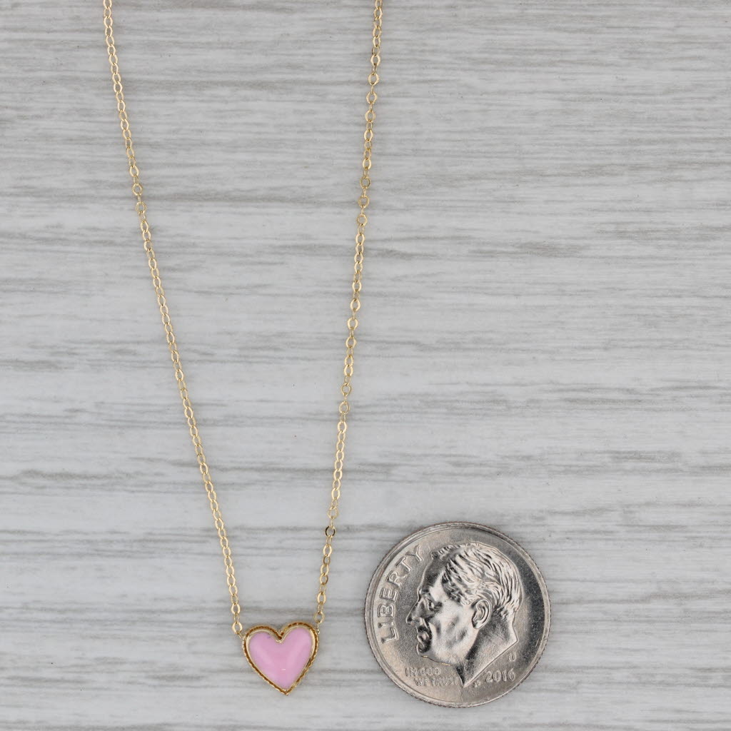 Gray Pink Enamel Heart Pendant Necklace 16" 18" Cable Chain 14k Yellow Gold