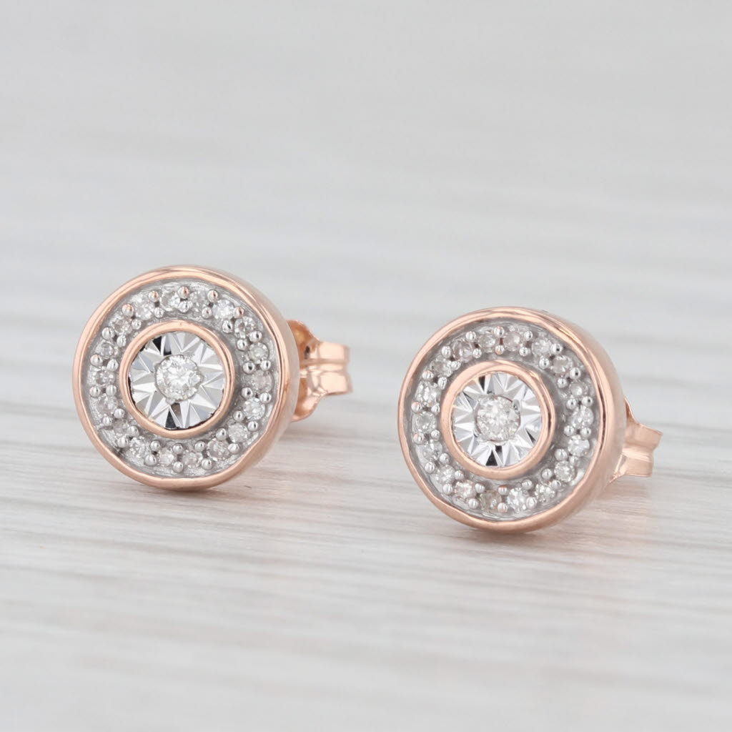 Light Gray Round Diamond Halo Stud Earrings 10k Rose Gold