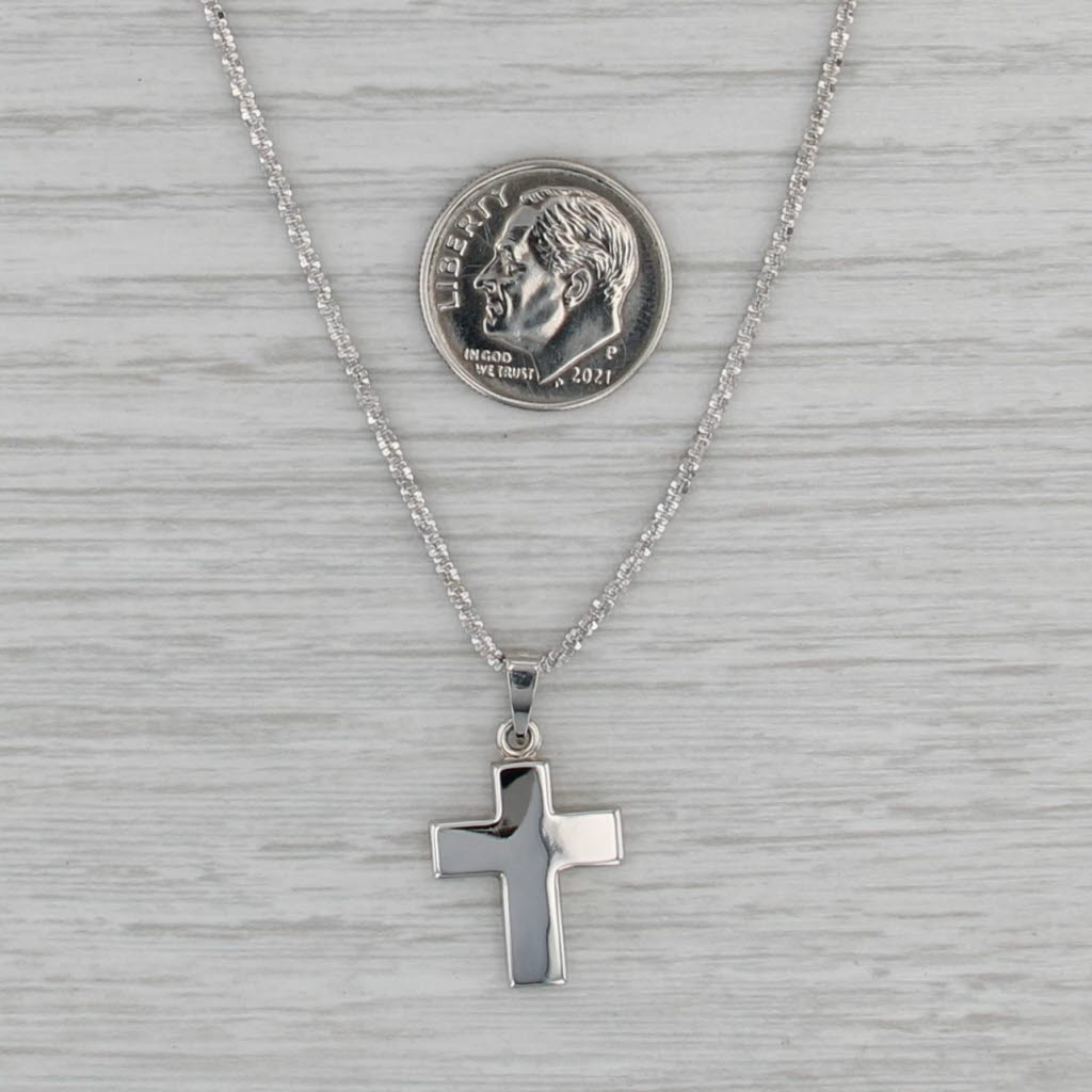 Cross Pendant Necklace 14k White Gold 18" Popcorn Chain
