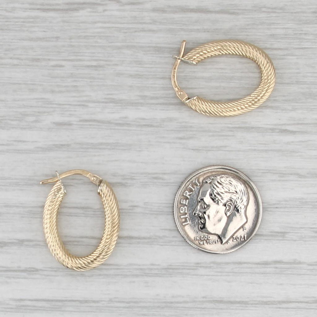 Twist Oval Hoop Earrings 14k Yellow Gold Snap Top Hoops