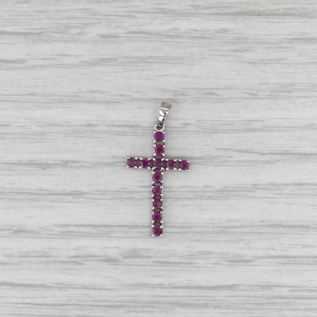0.40ctw Pink Sapphire Ruby Cross Pendant 14k White Gold Small Drop