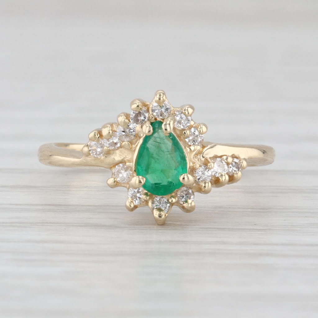 0.42ctw Pear Emerald Diamond Halo Ring 14k Yellow Gold Size 5.25 Engagement