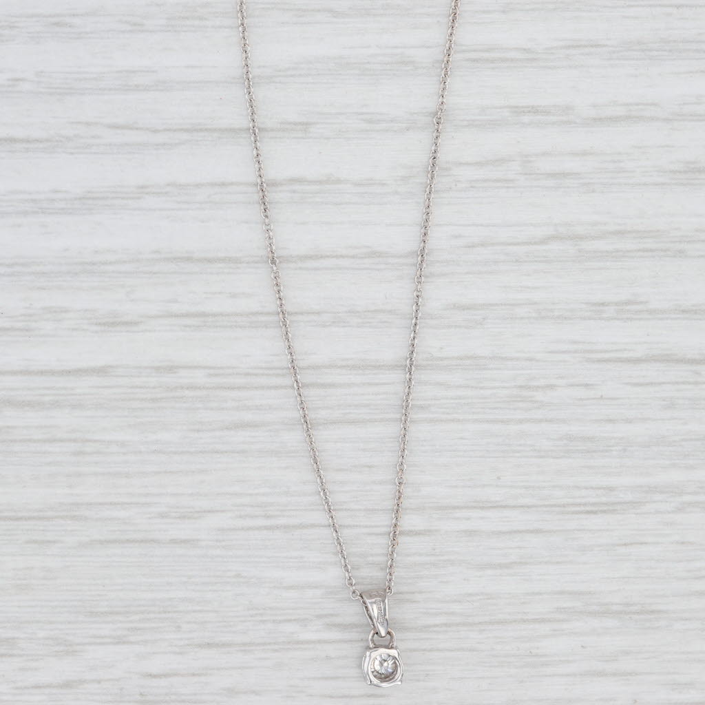 Light Gray 0.15ct Round Diamond Solitaire Pendant Necklace 14k White Gold 16" Cable Chain