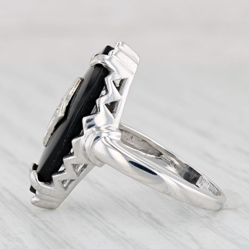 Light Gray Vintage Onyx Diamond Signet Ring 10k White Gold Size 5.75 Hallmark
