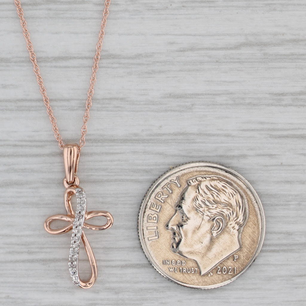 Gray Diamond Cross Pendant Necklace 10k Rose Gold 18" Rope Chain 0.8mm