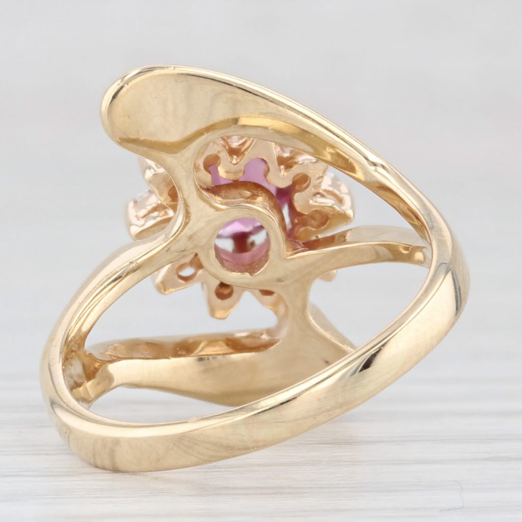 Light Gray 1.13ctw Rhodolite Garnet Diamond Halo Bypass Ring 14k Yellow Gold Size 8