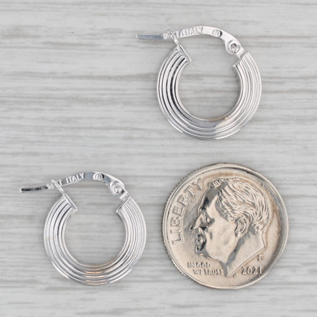 Gray Beveled Hoop Huggie Earrings 14k White Gold Snap Top Round Hoops