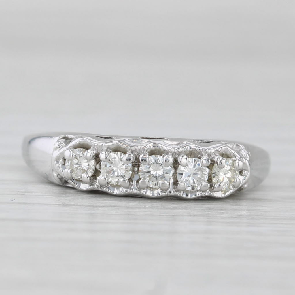 Light Gray Vintage 0.35ctw Diamond Wedding Band 14k White Gold Size 8 Stackable Ring