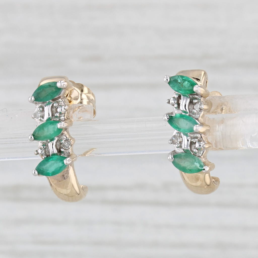 Light Gray 0.35ctw Emerald Diamond J-Hook Drop Earrings 14k Yellow Gold