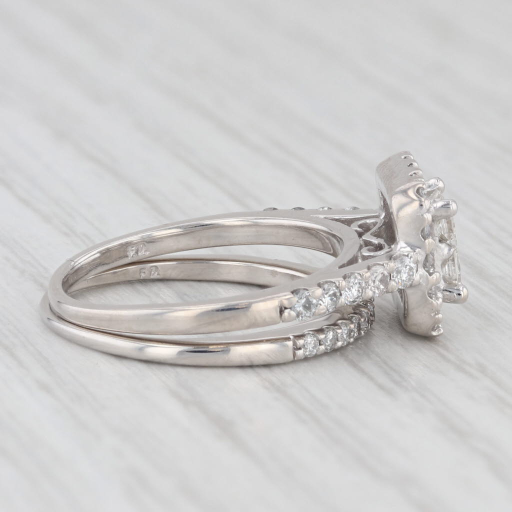 Light Gray 0.90ctw Princess Diamond Halo Engagement Ring Wedding Band 14k White Gold Size 6