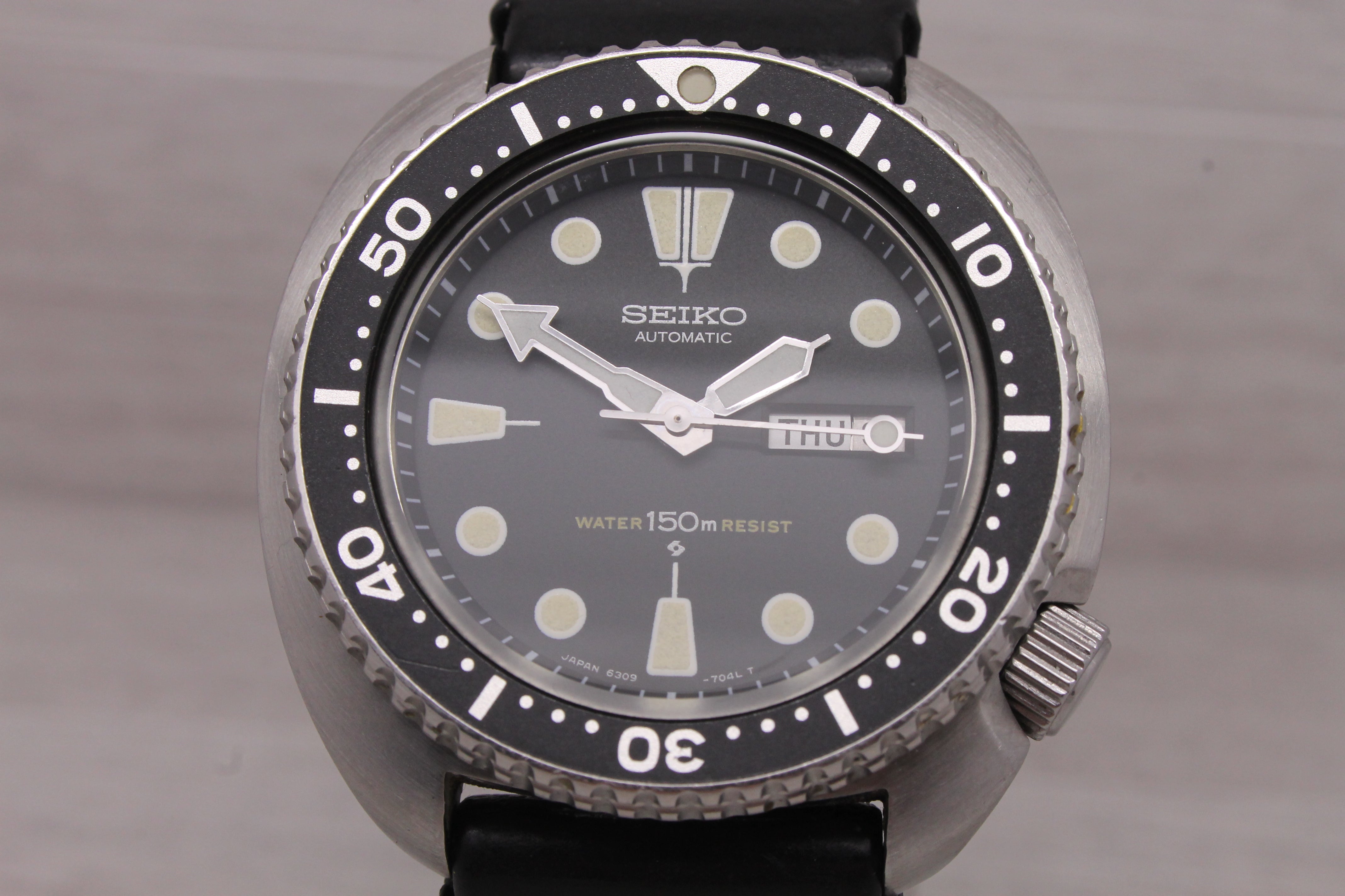 Slate Gray Vintage 1977 Seiko 6309-7049 Mens Steel Automatic Turtle Diver Original Strap