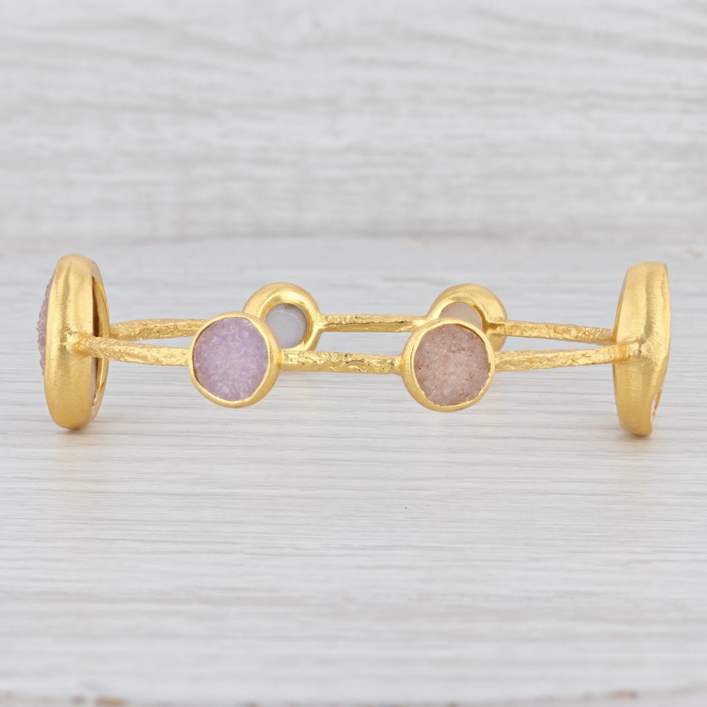 New Nina Wynn Bangle Bracelet Sand White Druzy Quartz 22k Vermeil Sterling