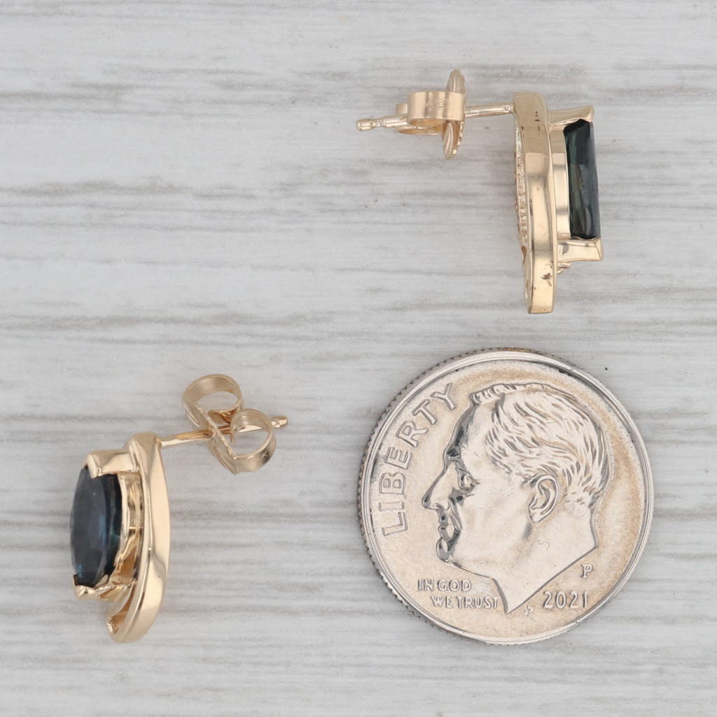 Gray 1.50ctw Blue Sapphire Diamond Stud Drop Earrings 14k Yellow Gold