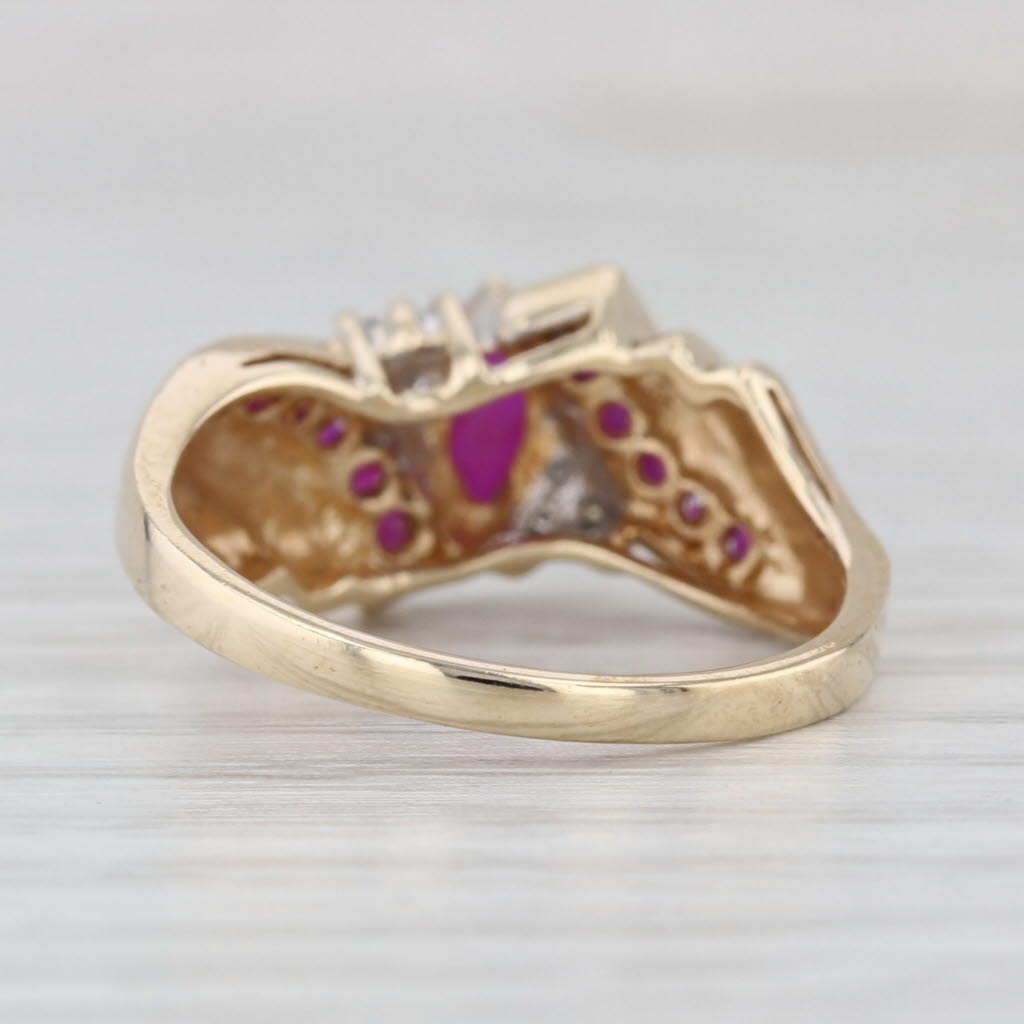 0.55ctw Marquise Ruby Diamond Bypass Ring 10k Yellow Gold Size 7