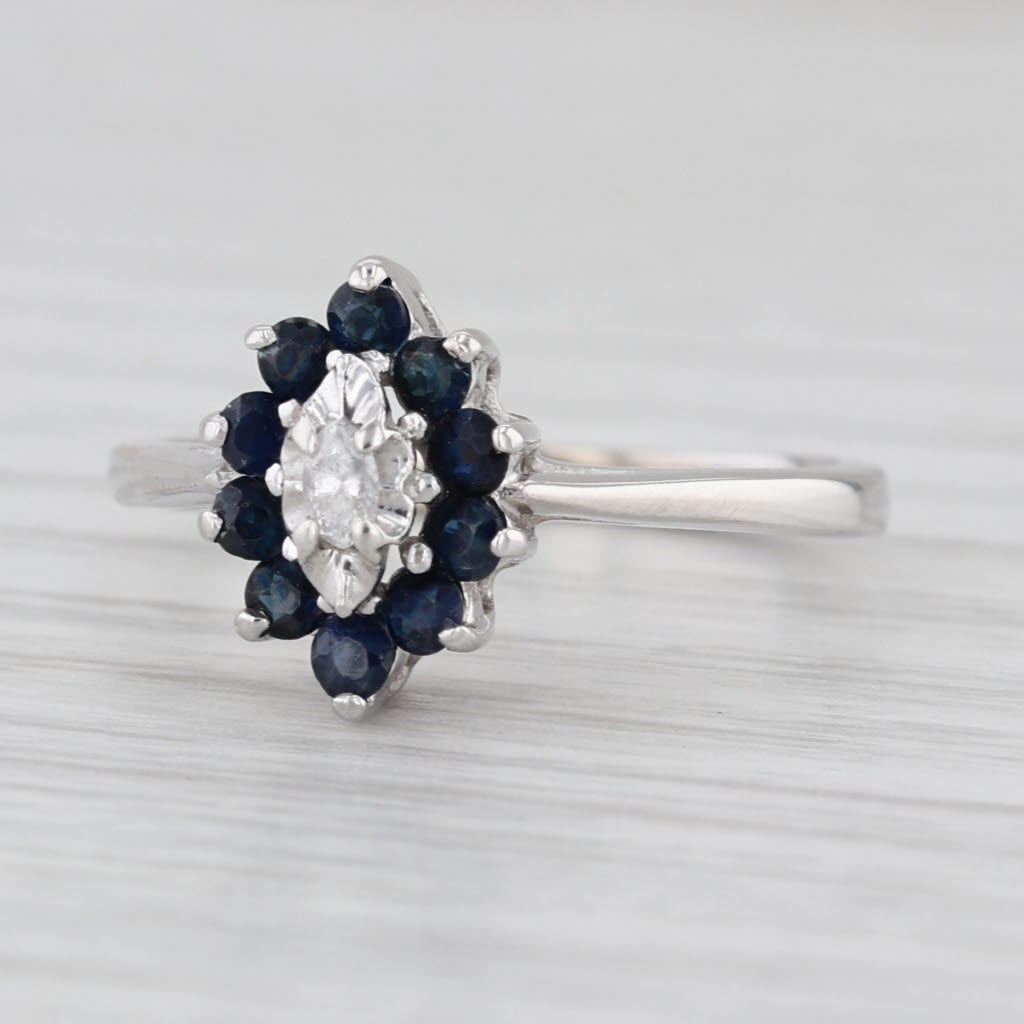 0.36tw Diamond Sapphire Halo Ring 10k White Gold Size 6.25