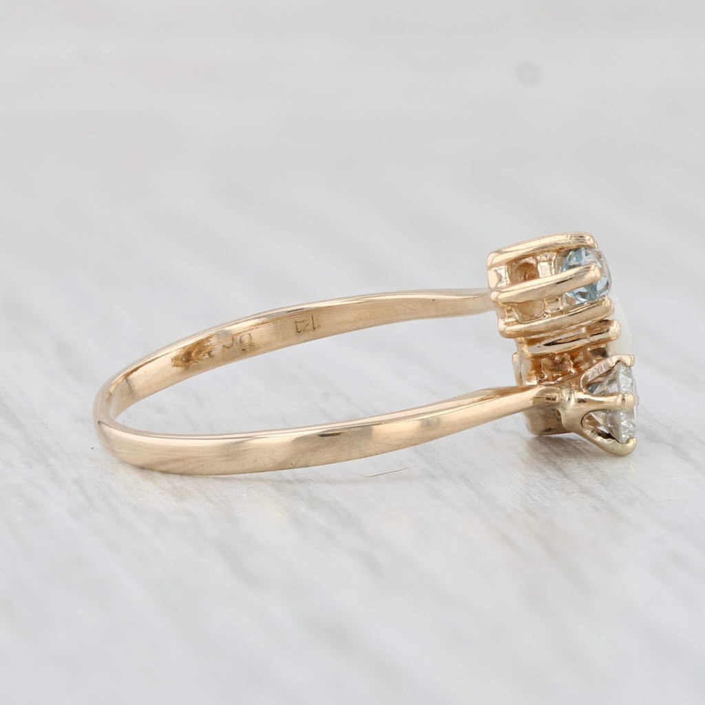 Light Gray Opal Diamond Aquamarine Cluster Ring 14k Yellow Gold Size 7.5