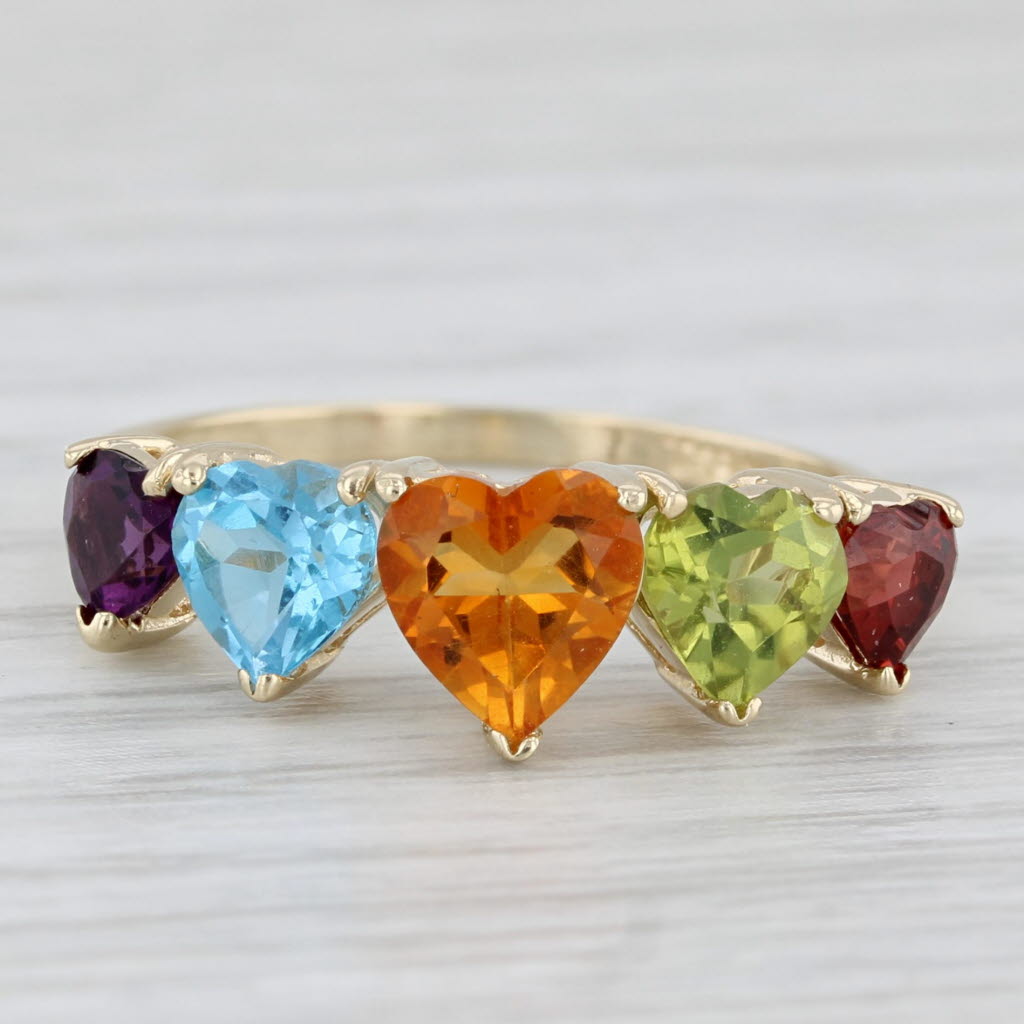 Light Gray 2.25ctw Multi-stone Hearts Ring 14k Gold Citrine Amethyst Topaz Peridot Garnet