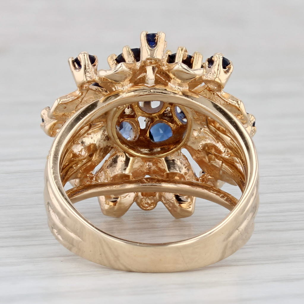 Gray Lab Created Blue Sapphire Flower Cluster Ring 14k Yellow Gold Cocktail Size 7.5