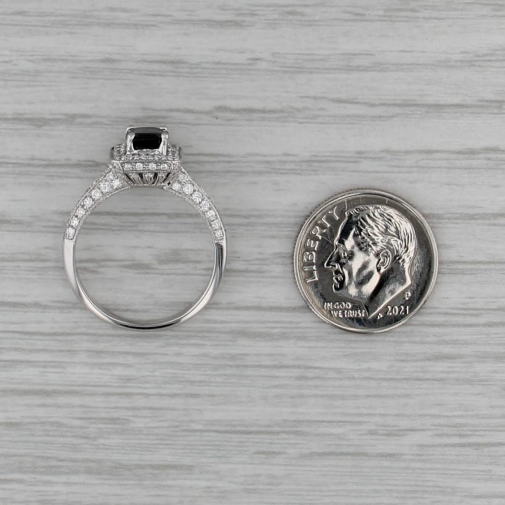 1.58ctw Blue Sapphire Diamond Halo Ring 18k White Gold Size 6.5 Engagement