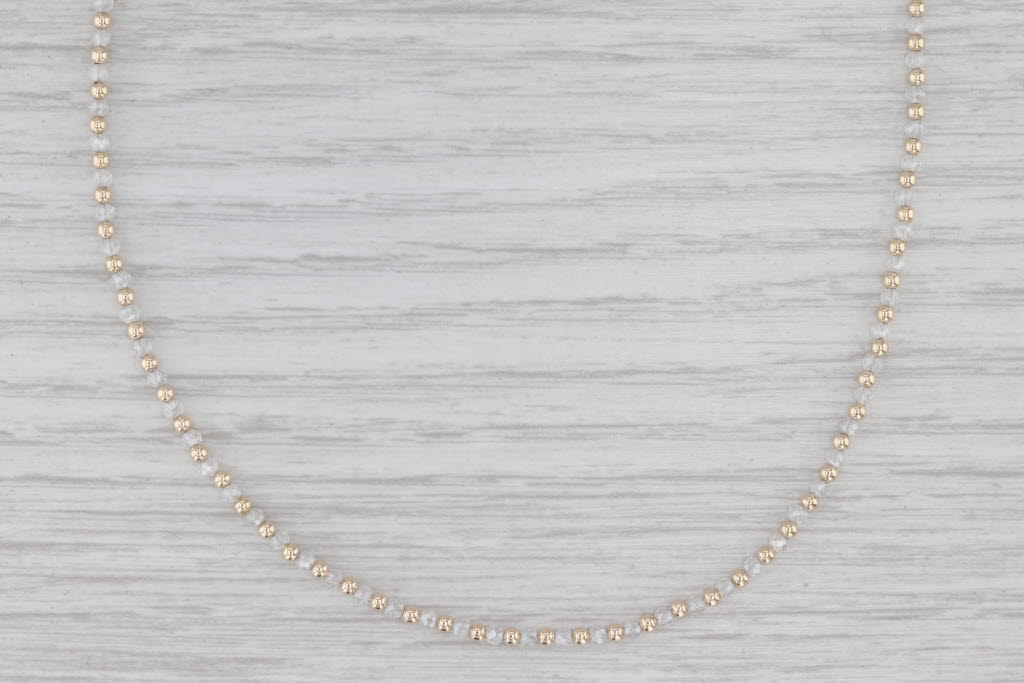 White Topaz Bead Single Strand Necklace 14k Yellow Gold 16" 2mm