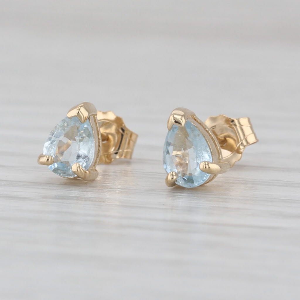 0.56ctw Pear Solitaire Aquamarine Stud Earrings 14k Yellow Gold Studs