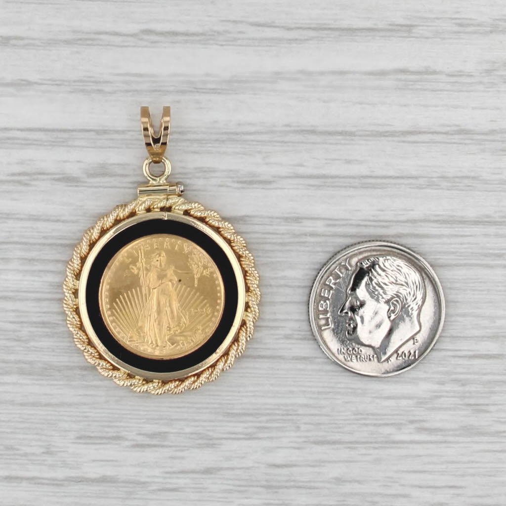 1996 1/10oz American Gold Eagle Coin Pendant 14k 22k Yellow Gold Onyx
