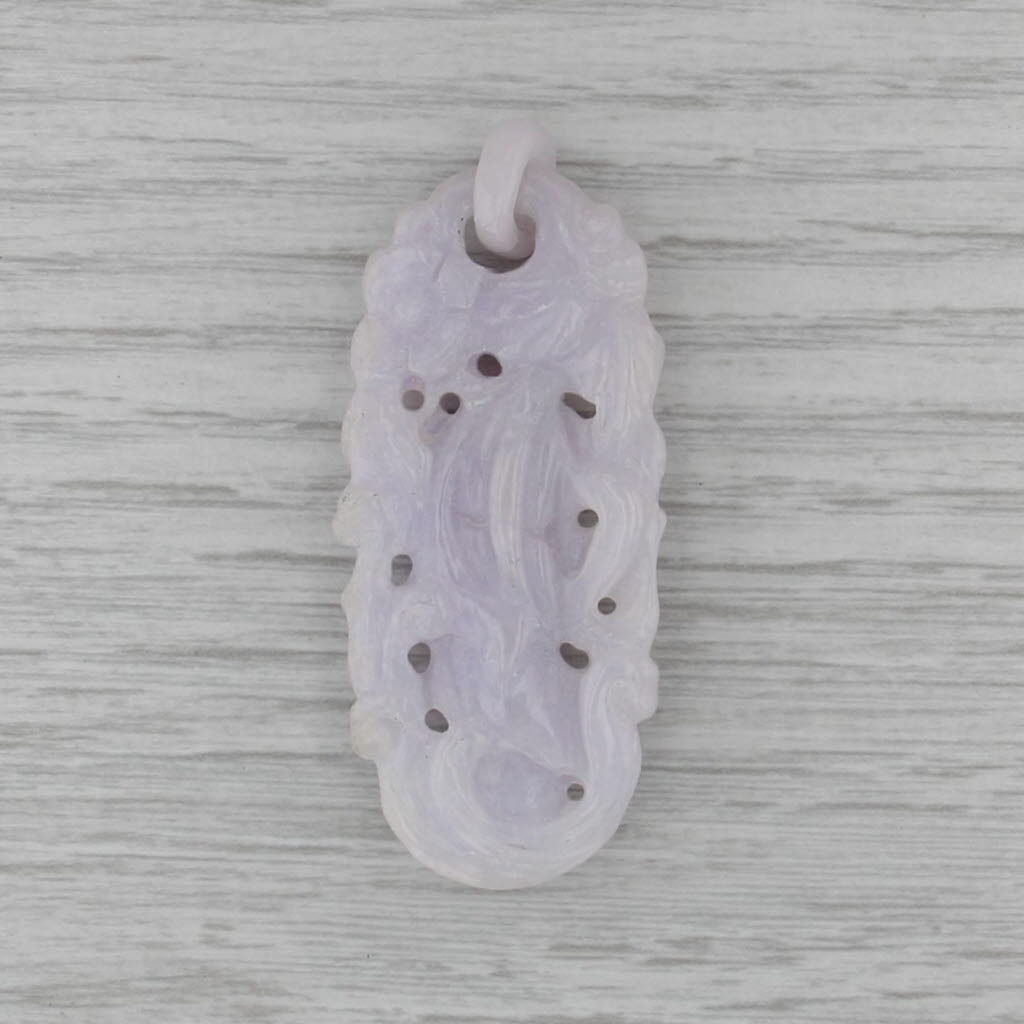 Vintage Lavender Jadeite Jade Ornate Figural Floral Carved Pendant
