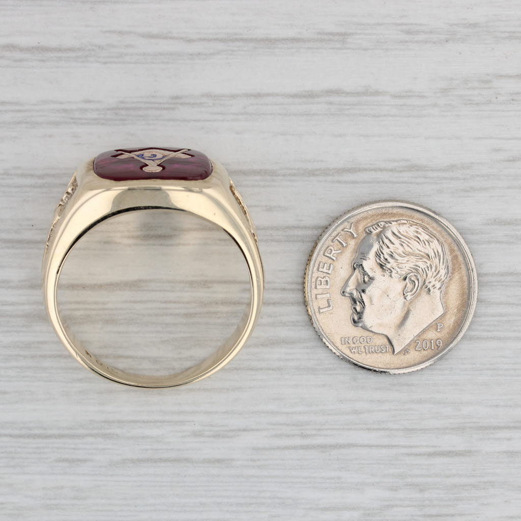 Gray Masonic Signet Ring 10k Gold Lab Created Ruby Blue Lodge Vintage Square Compass