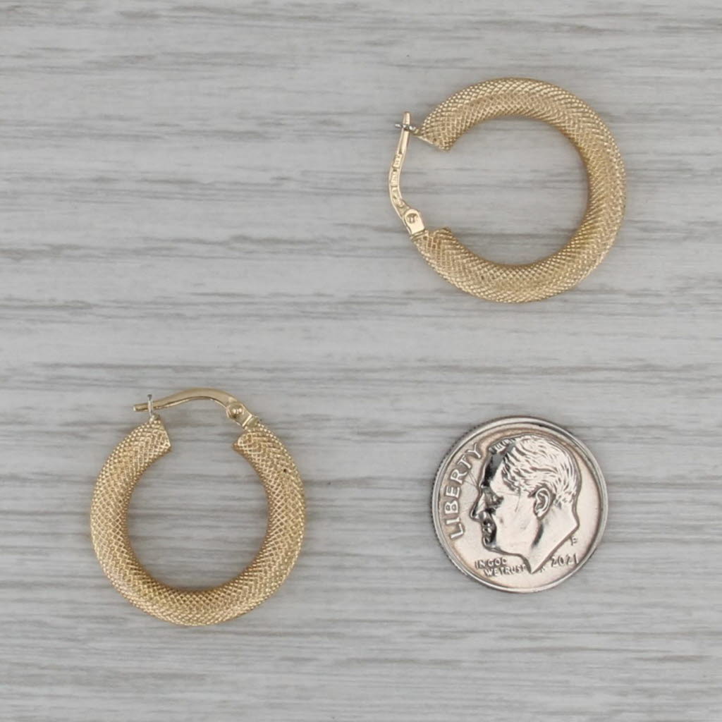 Mesh Hoop Earrings 14k Yellow Gold Round Snap Top Hoops