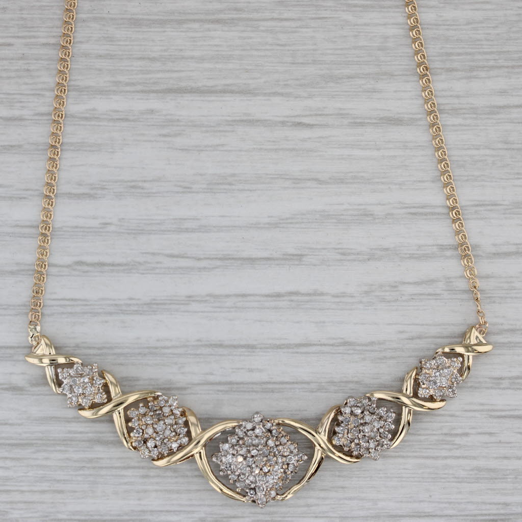 Gray 0.50ctw Diamond Clusters Necklace 10k Yellow Gold 16.75 Curb Chain