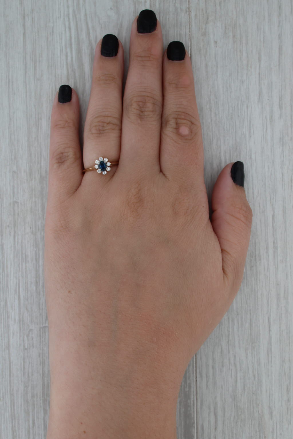 0.46ctw Blue Sapphire Diamond Halo Ring 14k Yellow Gold Size 6.75