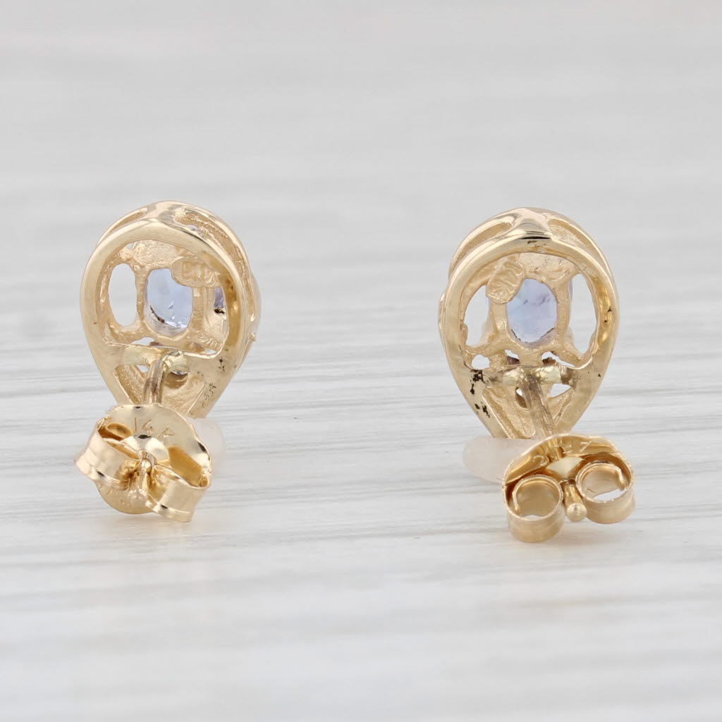 Light Gray 0.40ctw Tanzanite Teardrop Stud Earrings 14k Yellow Gold Diamond Accents