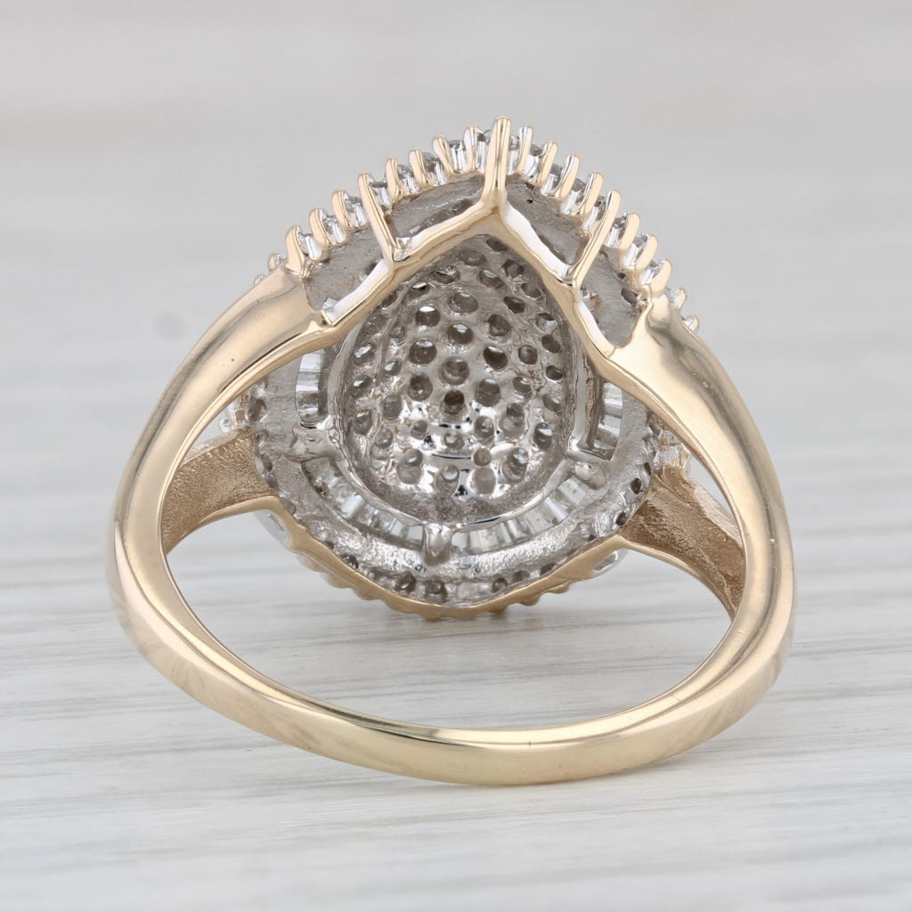 Light Gray Diamond Cluster Teardrop Ring 10k Yellow Gold Size 9.75