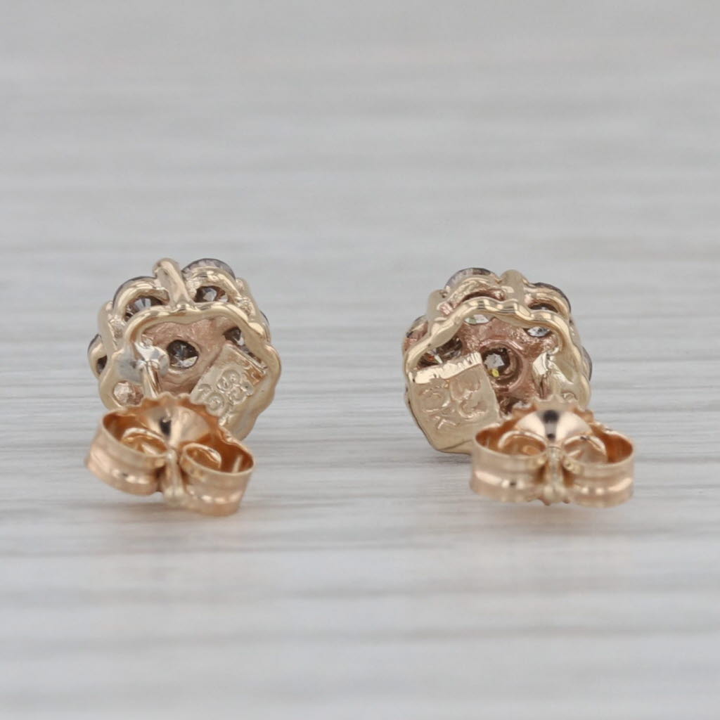 Gray 0.50ctw Diamond Cluster Flower Stud Earrings 10k Yellow Gold