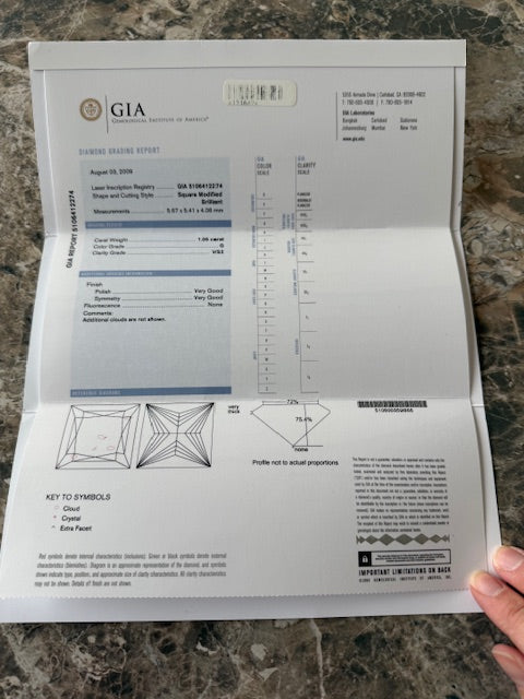 GIA Loose Diamond 1.05ct G VS2 Princess Solitaire Custom Jewelry Making