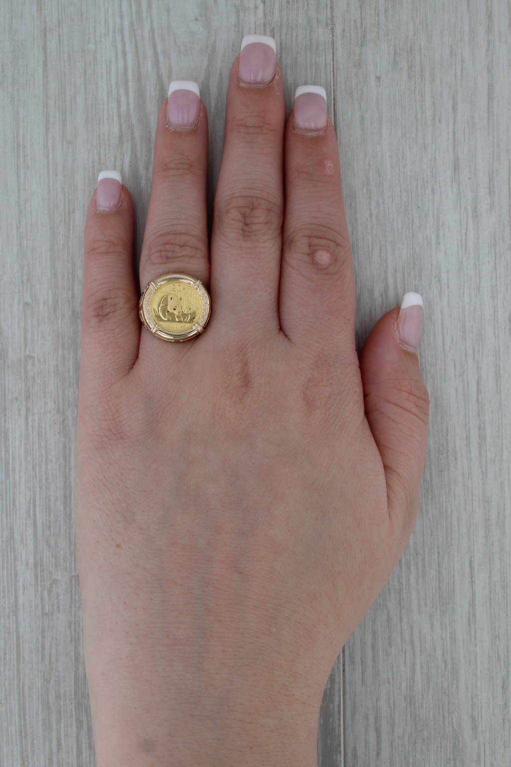 2011 Chinese Panda Coin Ring 14k 999 Fine Gold 20 Yuan 1/20oz Size 6.5