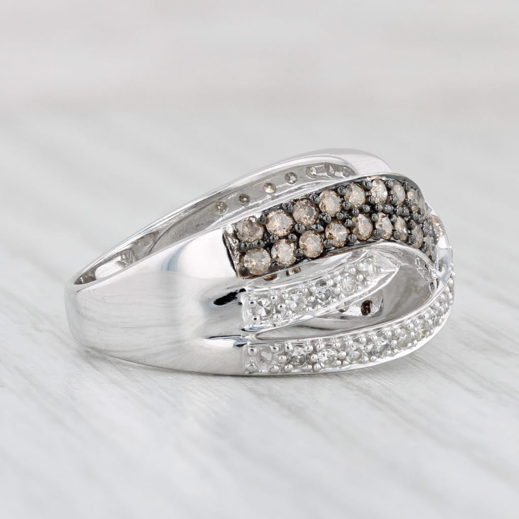 Light Gray 0.80ctw Brown White Diamond Crossover Ring 10k White Gold Size 6.25