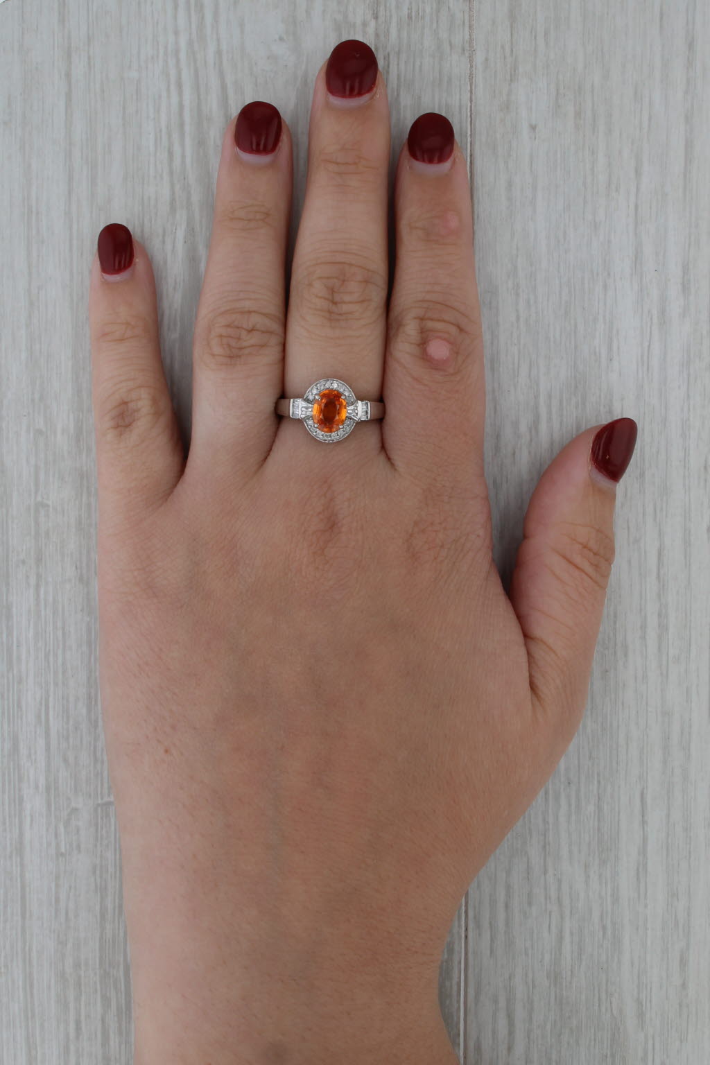 2.58ctw Spessartite Orange Garnet Diamond Halo Ring 10k White Gold Size 8