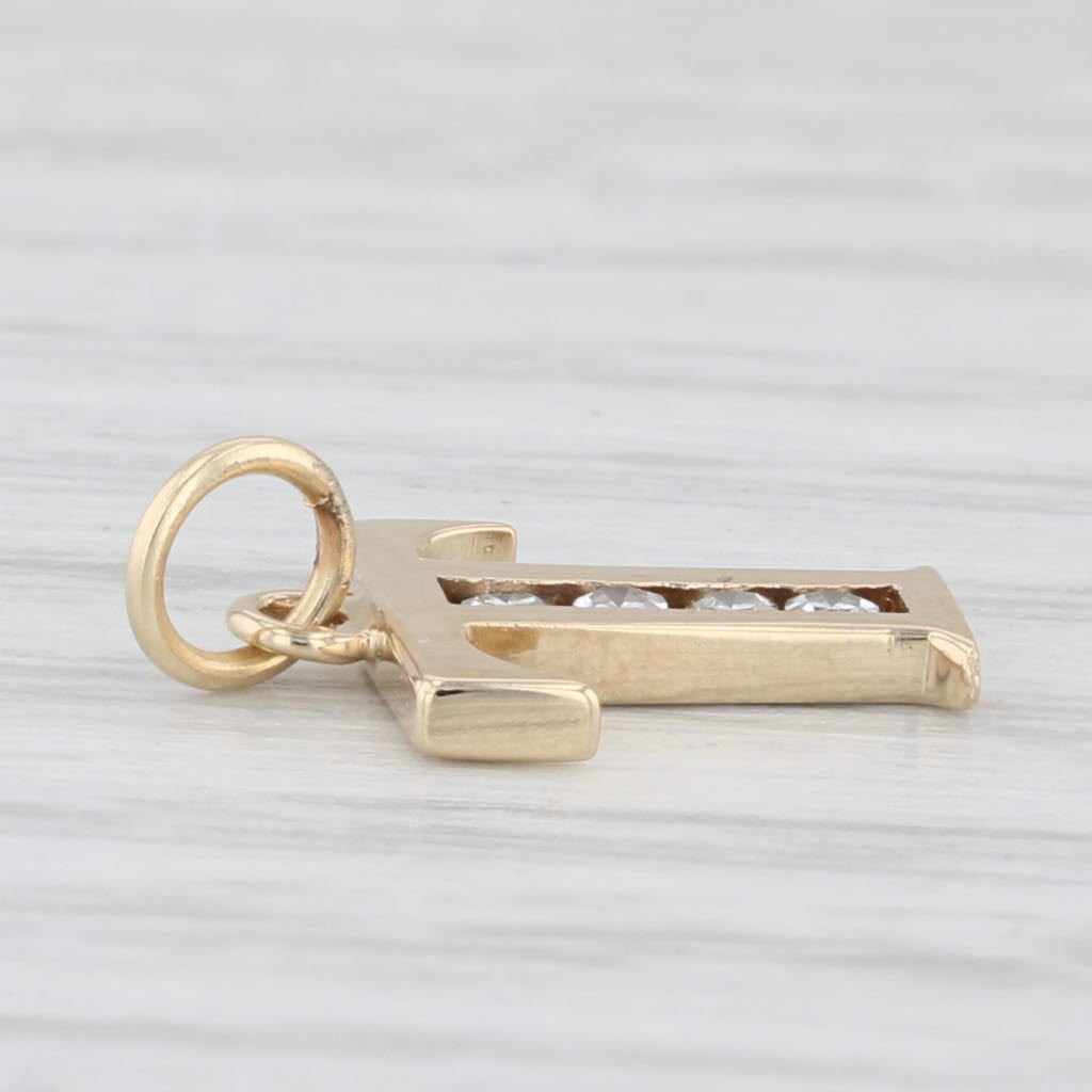 Light Gray Small Diamond Letter Initial T Pendant 14k Yellow Gold Charm
