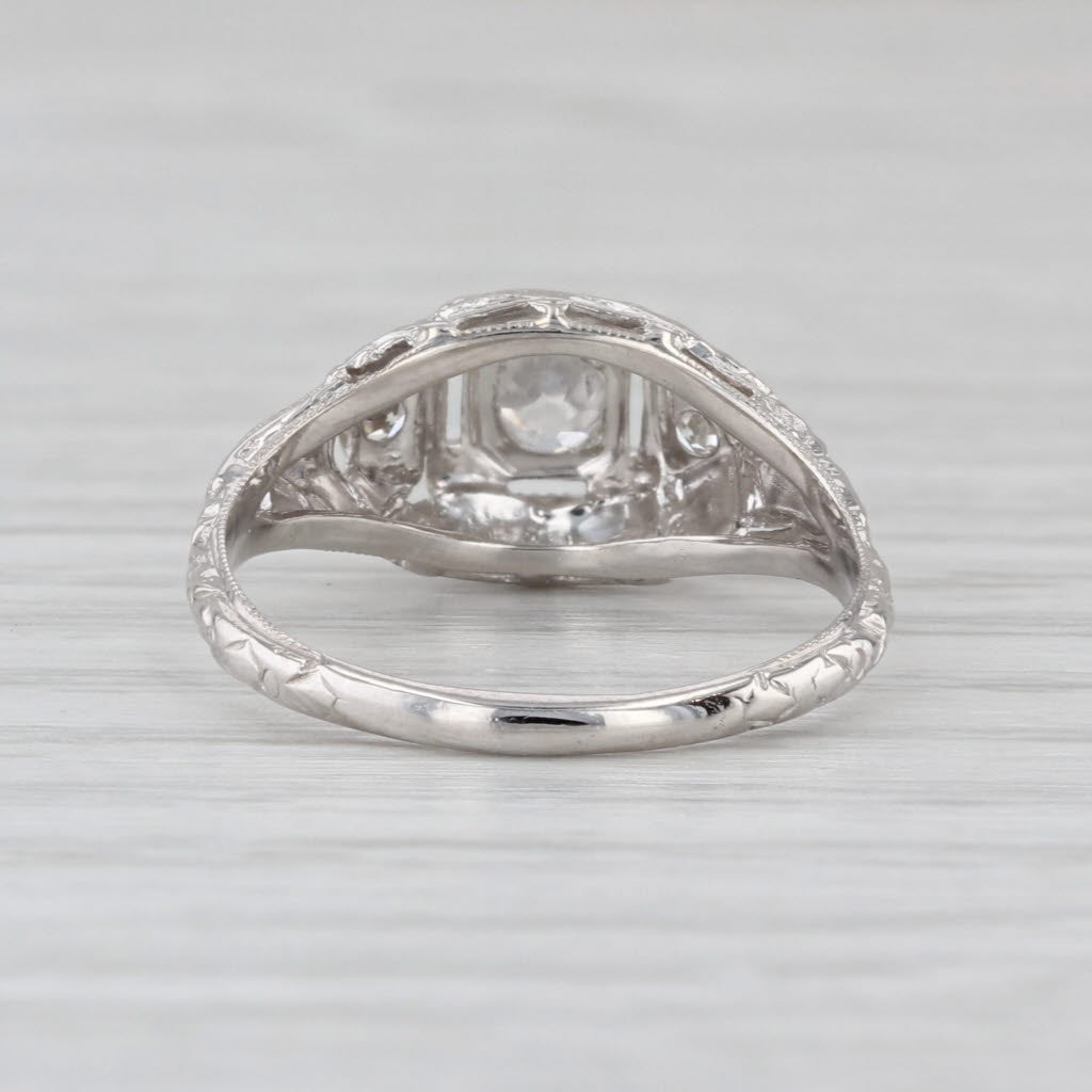 Art Deco 0.23ctw Diamond Engagement Ring 18k White Gold Filigree Size 6.5