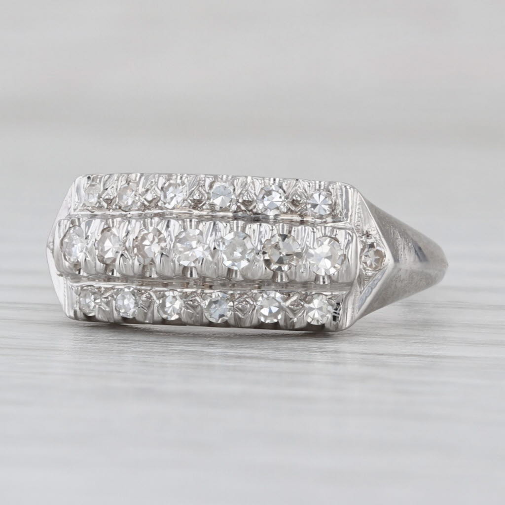 Vintage 0.31ctw Diamond 3-Row Ring 14k White Gold Size 8