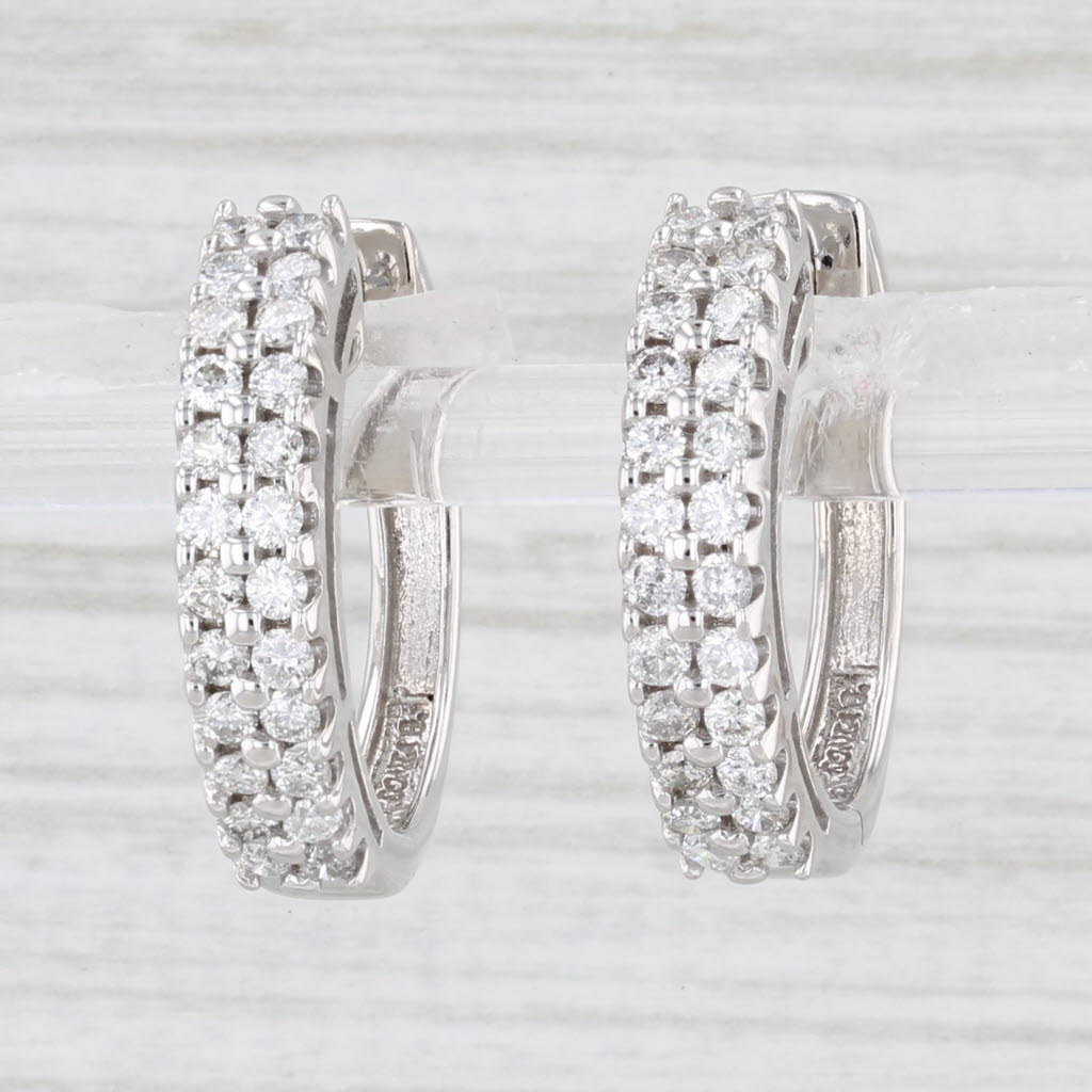 Light Gray 1ctw Diamond Hoop Earrings 14k White Gold Hinged Snap Top Round Hoops Sonia B