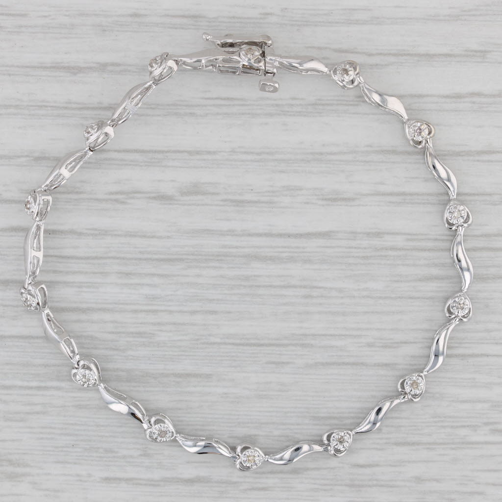 Gray Diamond Bar Heart Link Tennis Bracelet 10k White Gold 7" 4mm