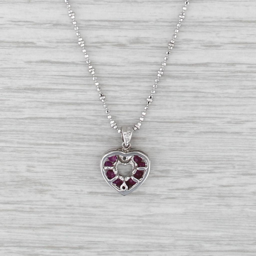 0.72ctw Pink Sapphire Diamond Heart Pendant Necklace 14k Gold Bead Chain 16.25"