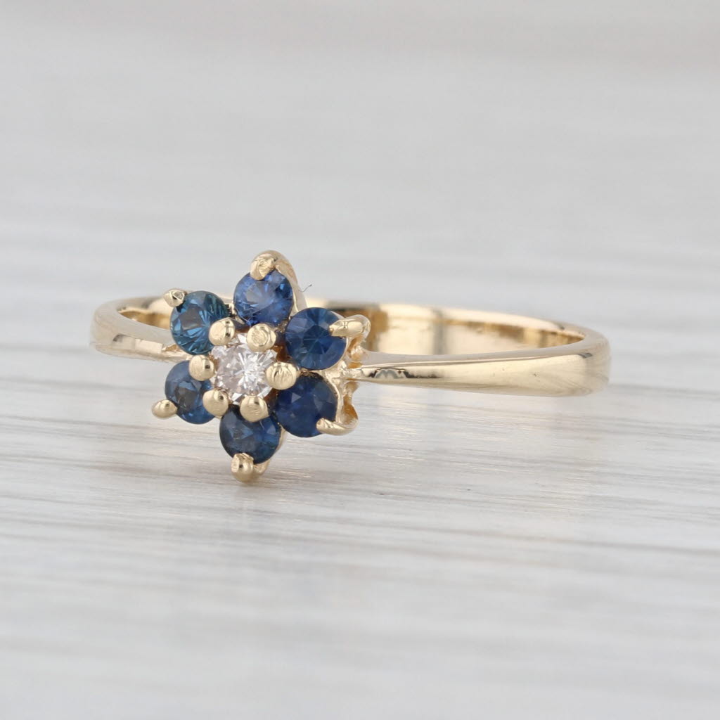 0.30ctw Blue Sapphire Diamond Flower Ring 14k Yellow Gold Size 7