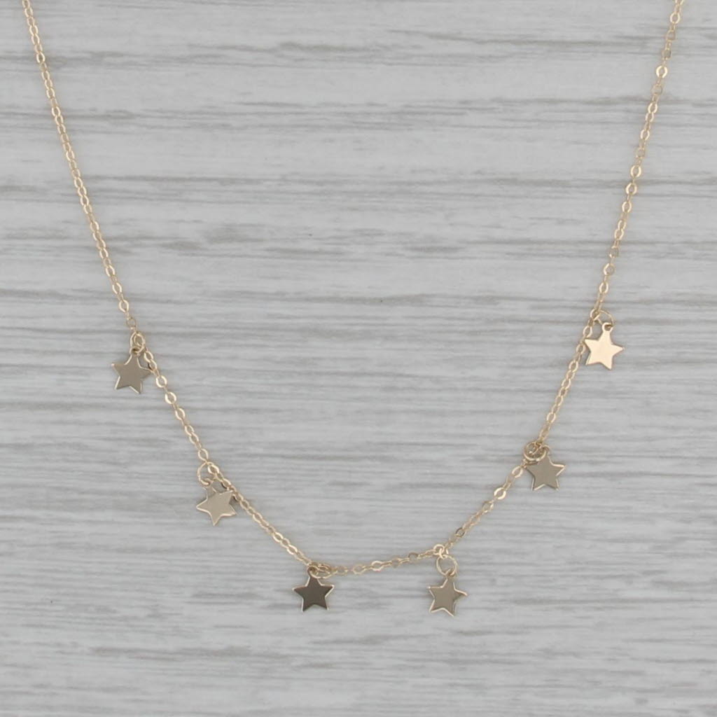 Star Charms Station Necklace 14k Yellow Gold 18" Cable Chain