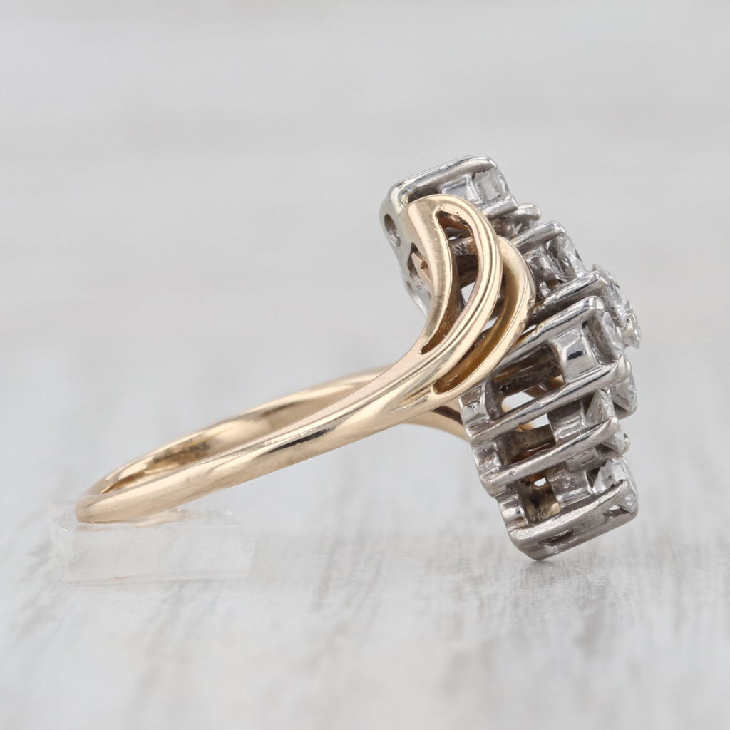 Vintage 0.95ctw Diamond Cluster Bypass Ring 14k Yellow Gold Size 6.25