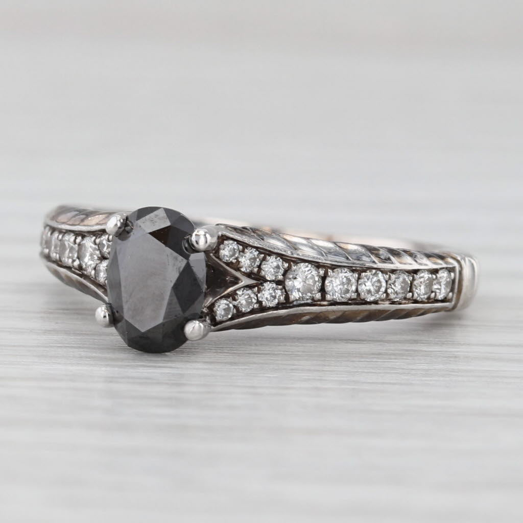 Light Gray Disney Enchanter Villians Oval Black Diamond Ring 14k White Gold Engagement