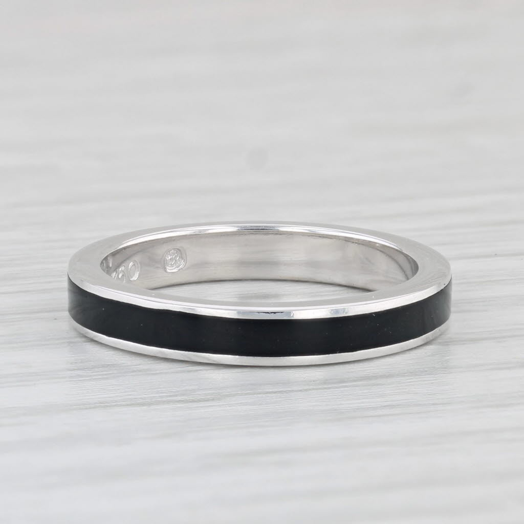 Light Gray Hidalgo Black Enamel Ring 18k White Gold Size 6.5 Stackable Band